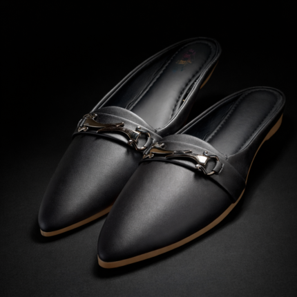 Women’s Black Pointed-Toe Mule with Horsebit Buckle